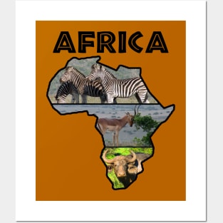 African Wildlife Continent Collage Map Posters and Art